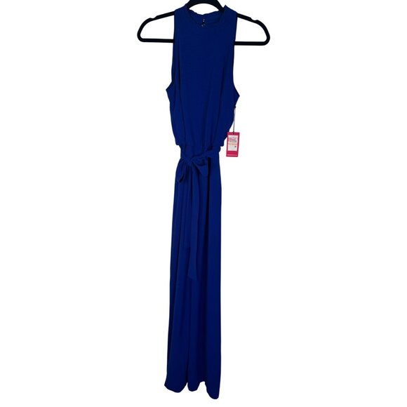 NWT Vince Camuto 2 Royal Blue Sleeveless Belted Jumpsuit 100% Polyester - Picture 1 of 14